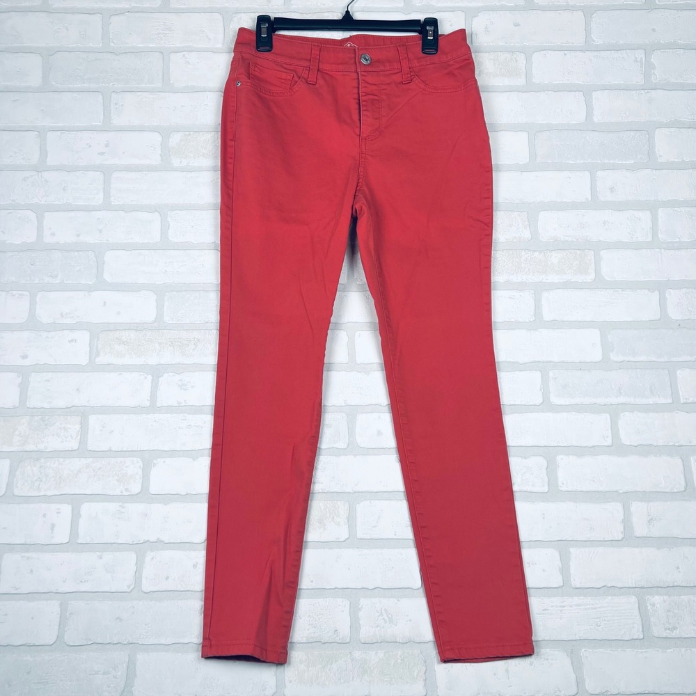 St Johns Bay Womens Skinny Leg Pants Red Size 8 Stretch Twill Mid Rise Slim Fit